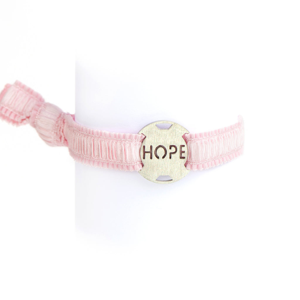 Inspirational - Ruffle Pink Ribbon Stretchy Bracelet - Breast Cancer Awareness - Survivor