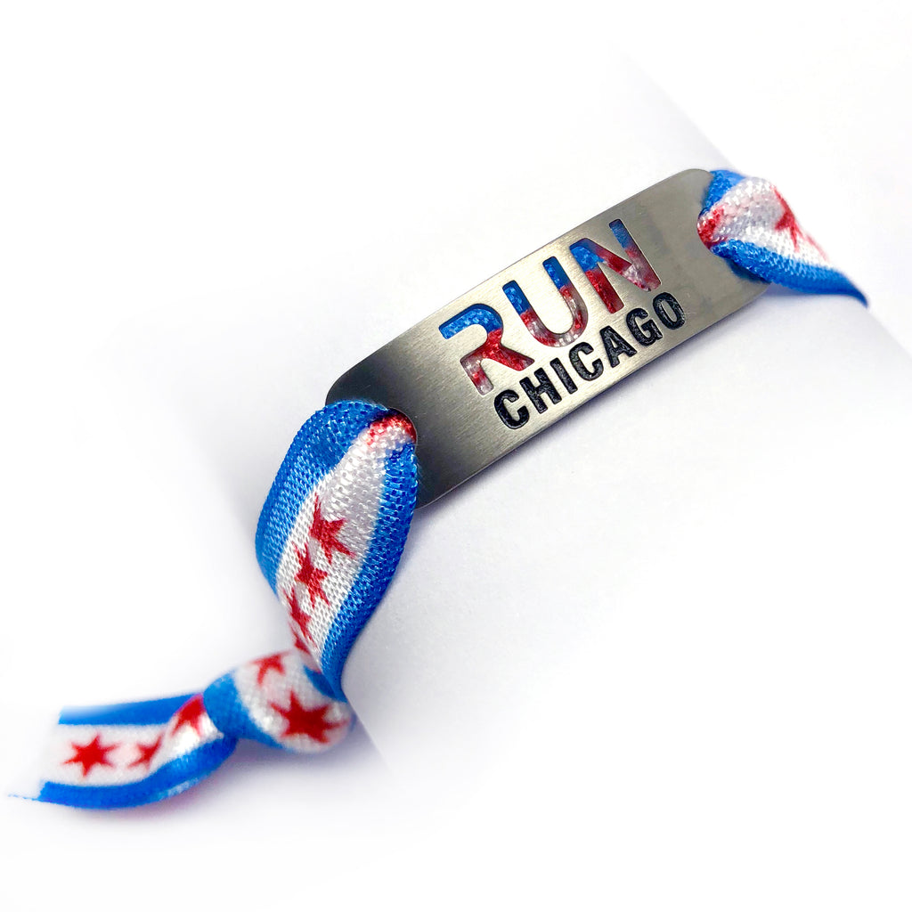 ATHLETE INSPIRED Run CHICAGO Flag Running Stretchy Bracelet/Hair Tie