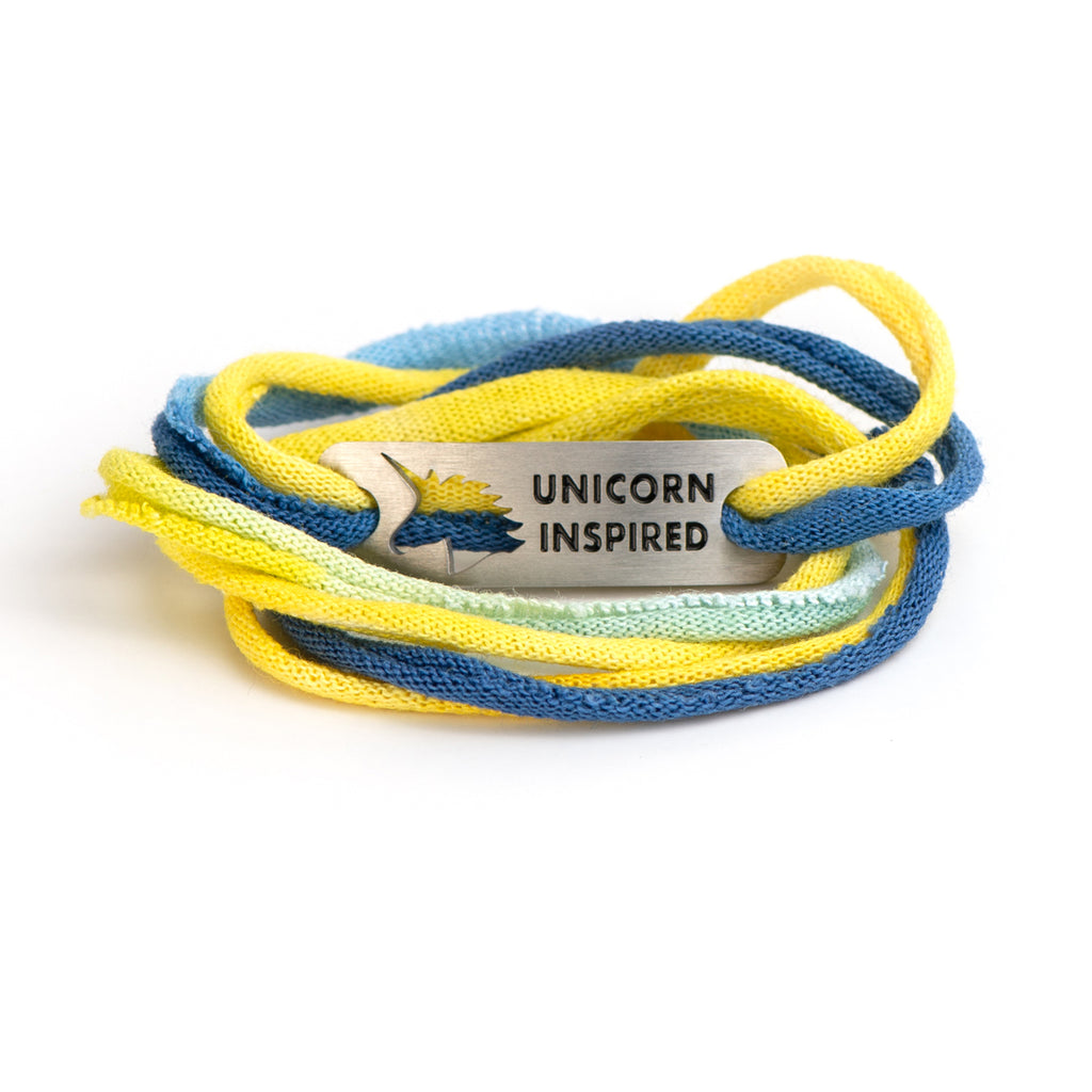 UNICORN INSPIRED  or RUN BOSTON - Blue/Yellow Jersey Wrap Bracelet