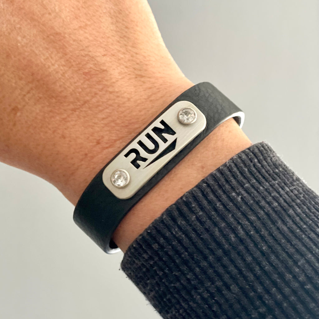 RUN Wristband with Bling - Pink or Black