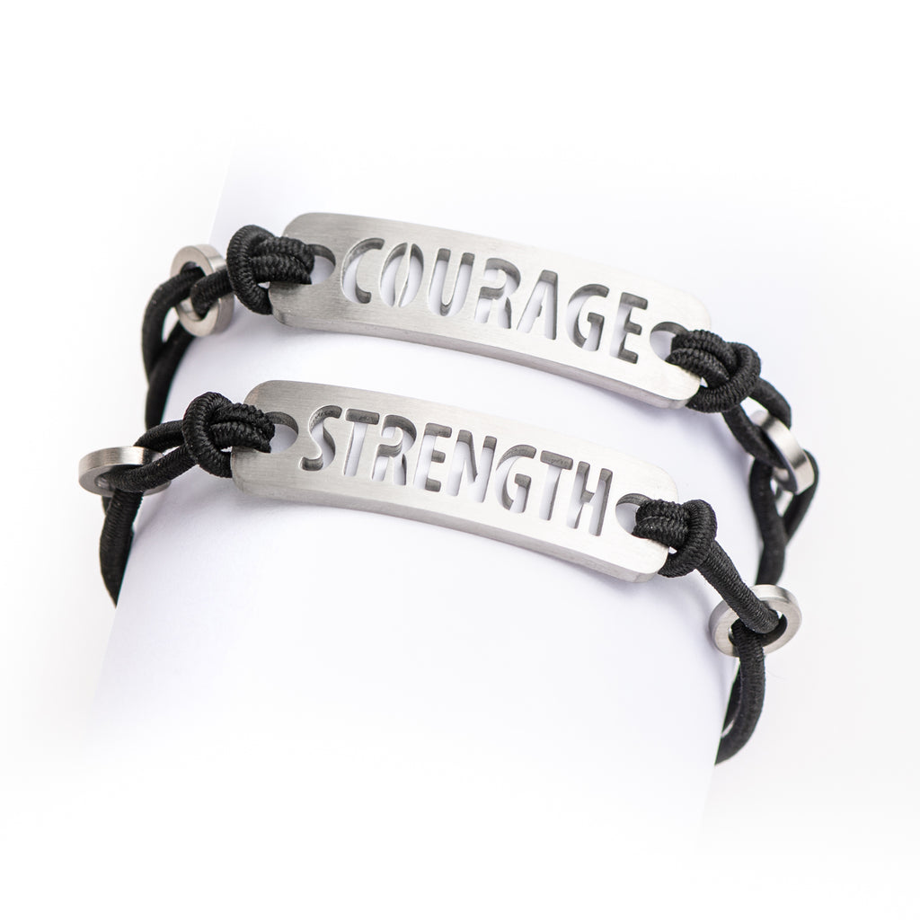 Strength, Courage, Believe, Breathe, Hope, Inspire, Live & Dream - Available in Black or Pink adjustable stretchy bracelet.  