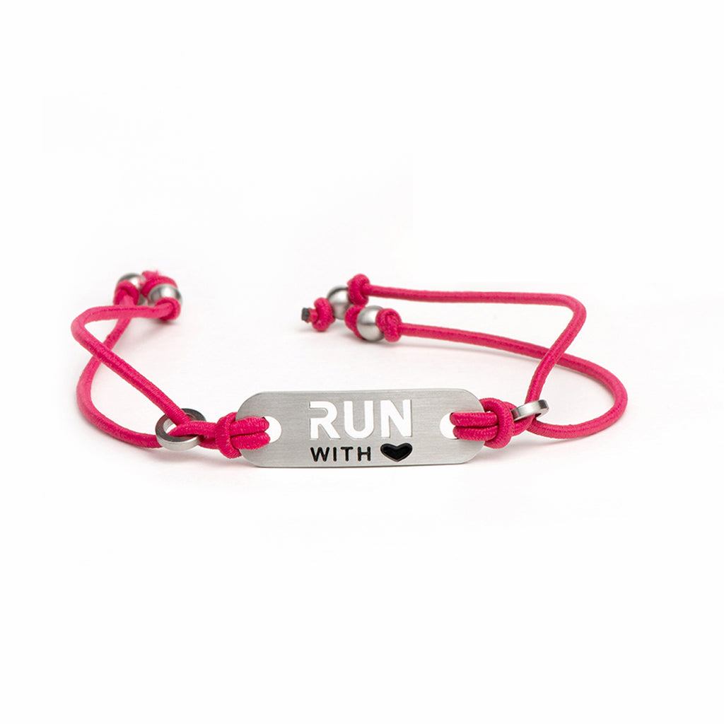 RUN with Heart Running Bracelet - Adjustable Stretch - Black or Pink