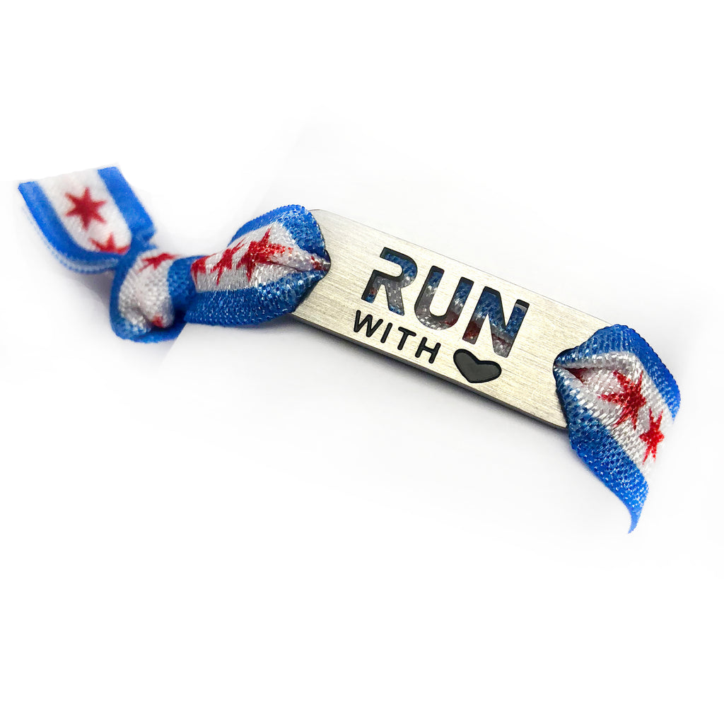 RUN with Heart - CHICAGO Flag Tie Stretchy Running Bracelet