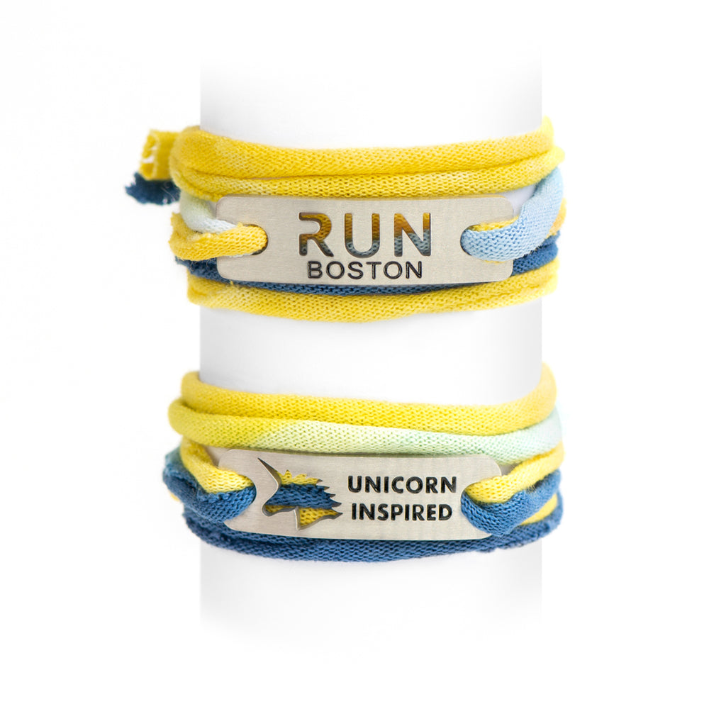 UNICORN INSPIRED  or RUN BOSTON - Blue/Yellow Jersey Wrap Bracelet