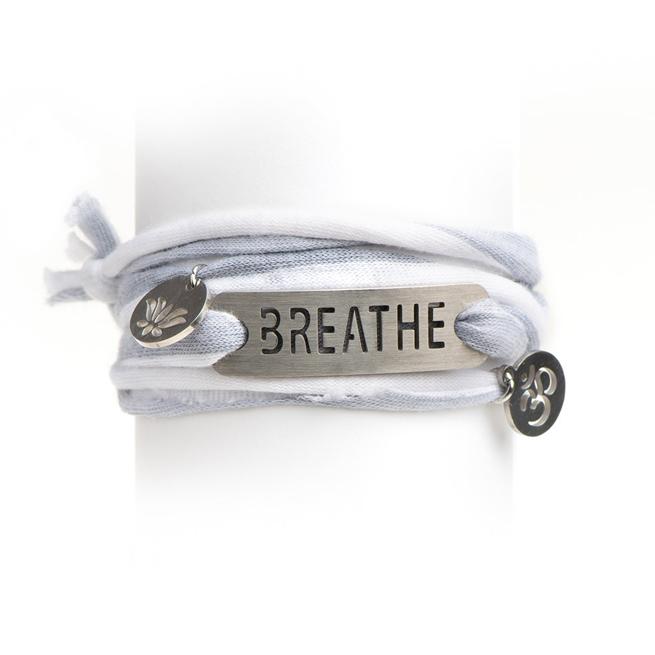 Gray/White Stripe Jersey Wrap Bracelet with Charms