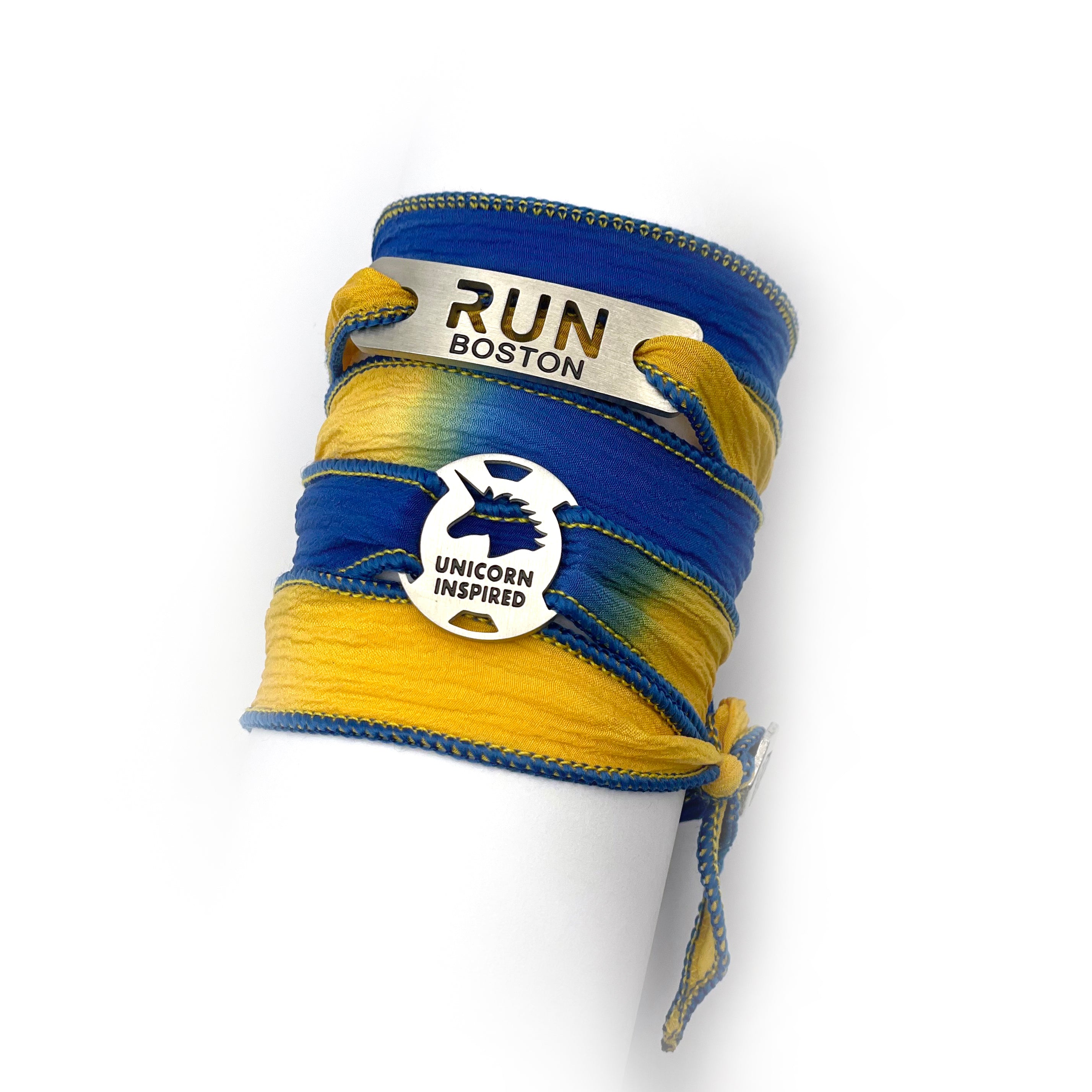 Run Boston and Unicorn Inspired - Blue/Yellow Jersey Wrap Bracelet Unicorn Inspired