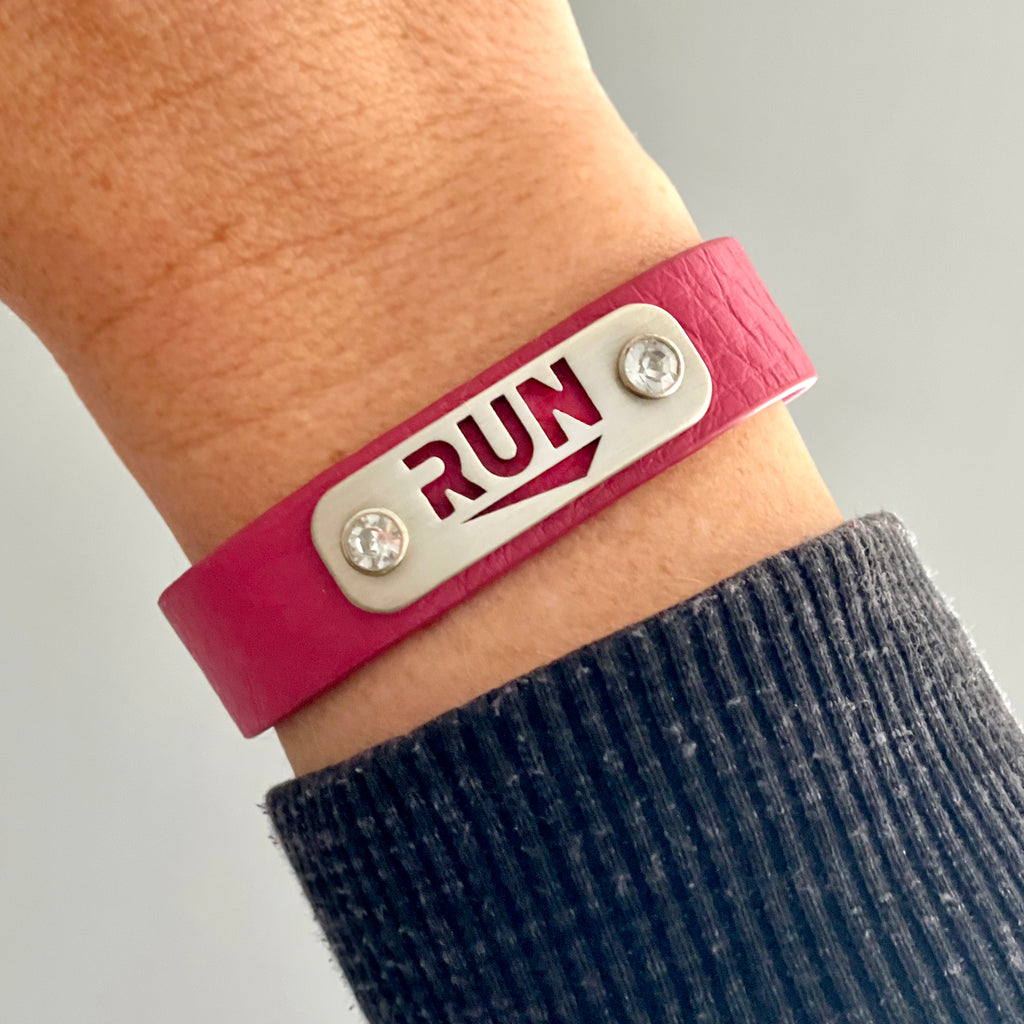RUN Running Bracelet Wristband - ATHLETE INSPIRED leather running jewelry, run gift