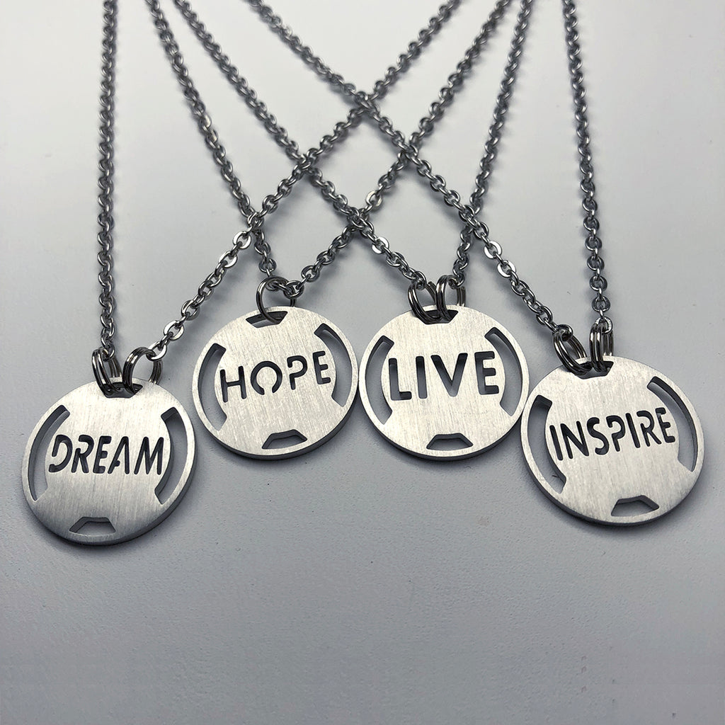 Inspirational Necklace Athlete Inspired, Motivational stainless steel jewelry, Live, Inspire, Hope Dream