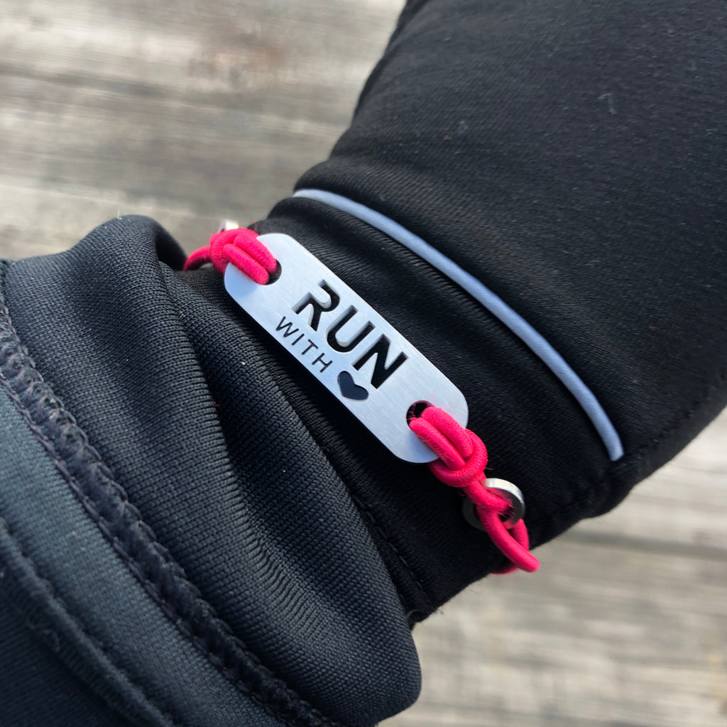 RUN with Heart Running Bracelet - Adjustable Stretch - Pink or Black