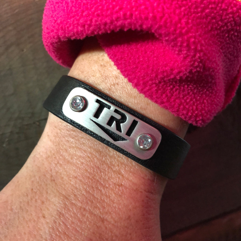 TRI Wristband with Bling - Black Leather
