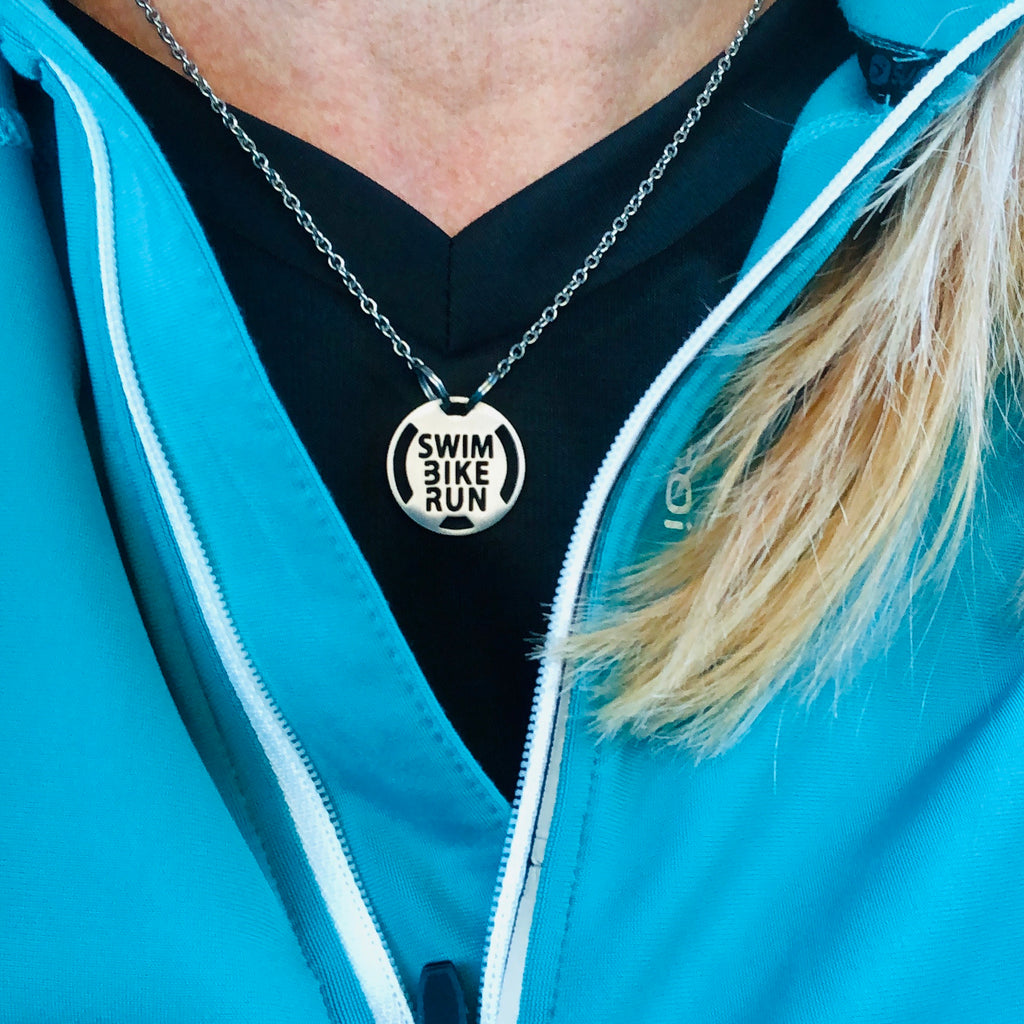 Swim Bike Run Triathlon Necklace, Triathlon Jewelry, stainless steel necklace